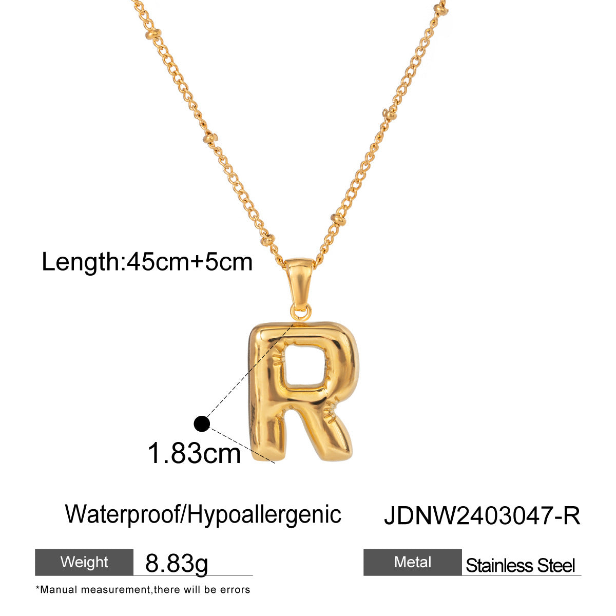Stainless steel letter pendant necklace