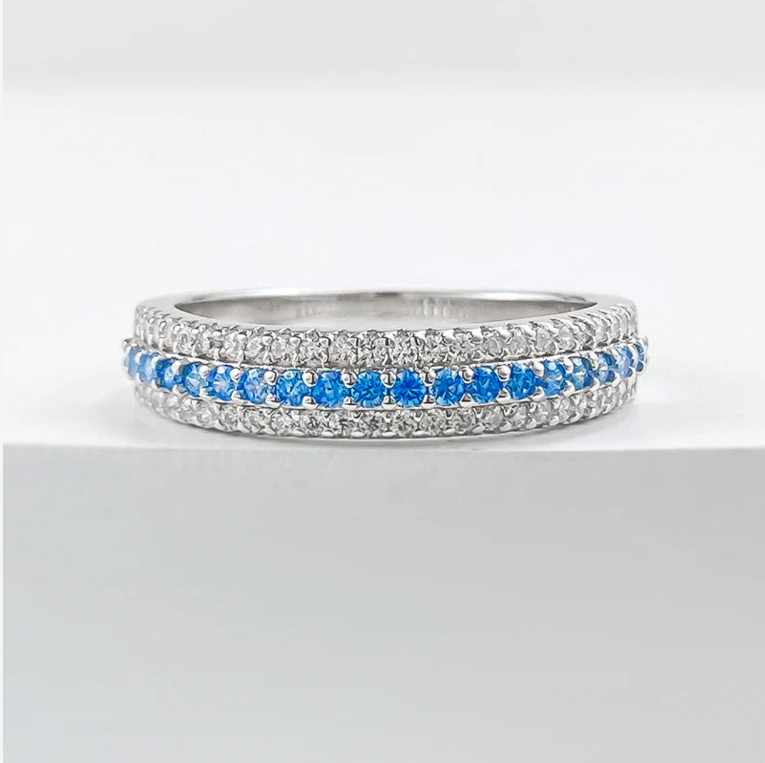 S925 Silver Paraiba Row Diamond Ring