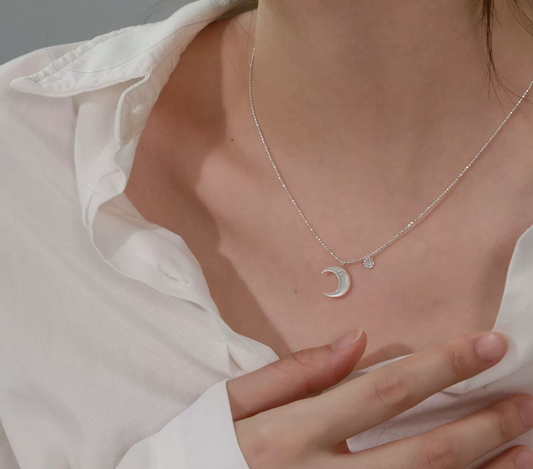 Sun, Moon and Galaxy ~ 925 silver and white butterfly shell necklace