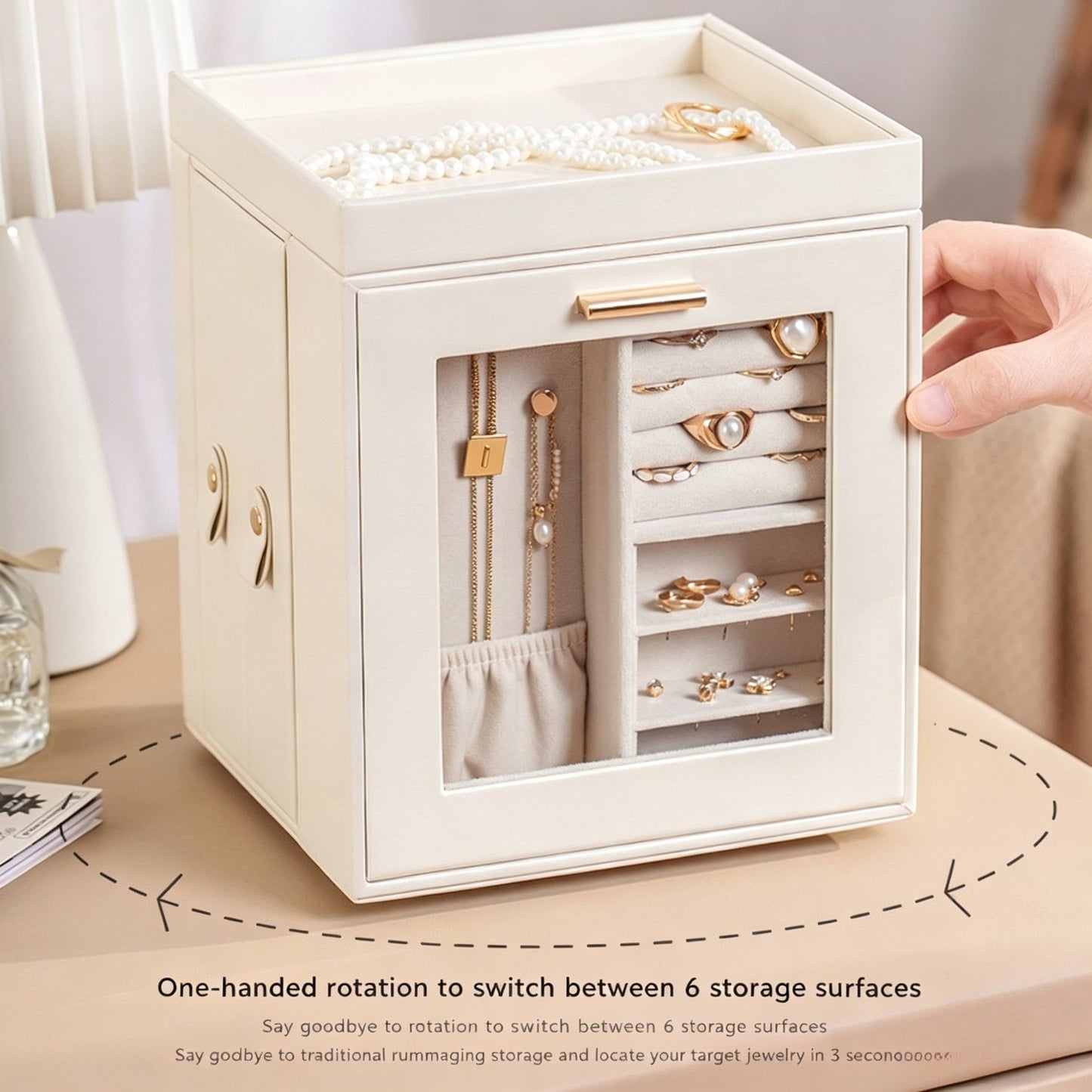European-style rotating jewelry storage box, large capacity, high-end jewelry box for watches, rings, earrings, necklaces, and other jewelry