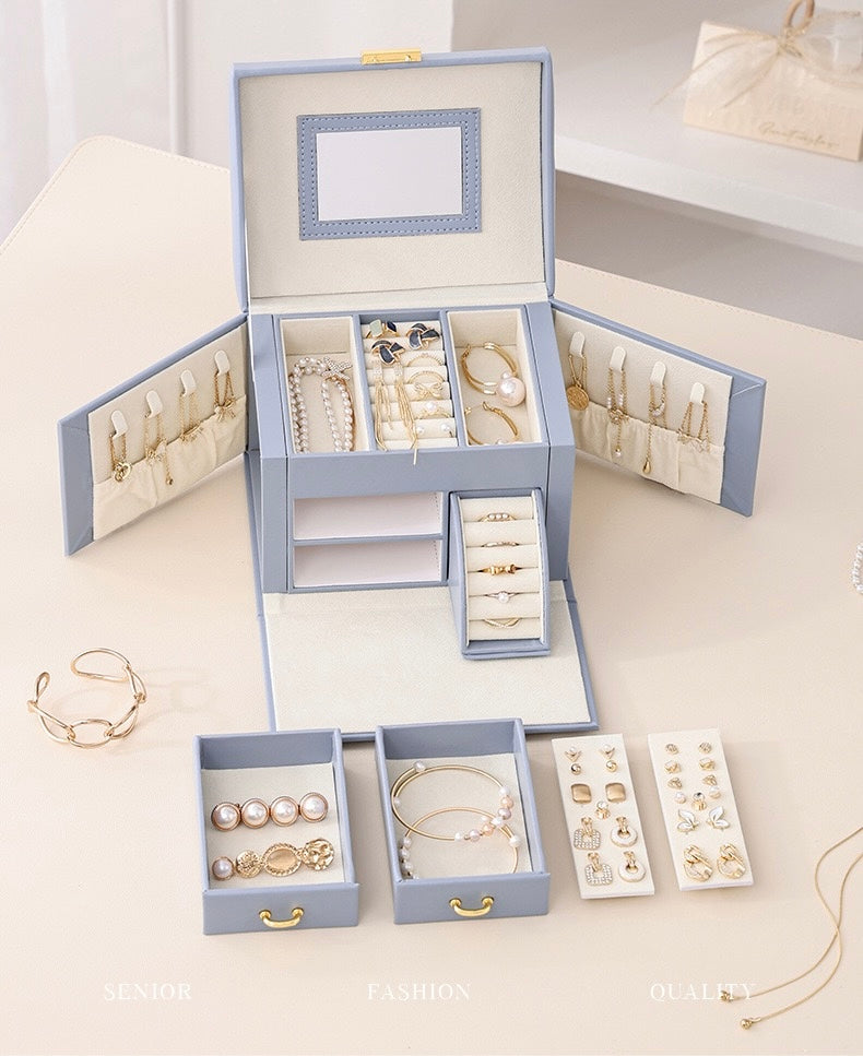 Jewelry box storage box, multi-layered jewelry storage box, mirror necklace ring jewelry box