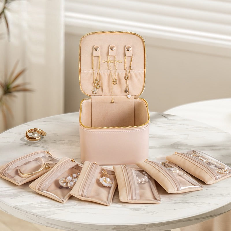 High-end jewelry box, portable small storage bag for earrings, necklaces, rings, and other jewelry