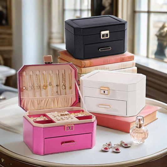 European and American large capacity jewelry storage box, two-layer jewelry storage box, ring and necklace storage box, jewelry box