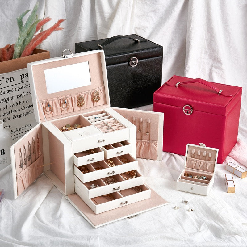 Large capacity five-layer leather cosmetic storage box for jewelry and accessories