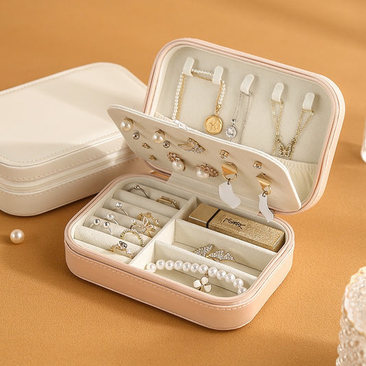 Jewelry Zipper Storage Box, Simple and Convenient Double-Layer Jewelry Box for Girls, Rings, and Earrings
