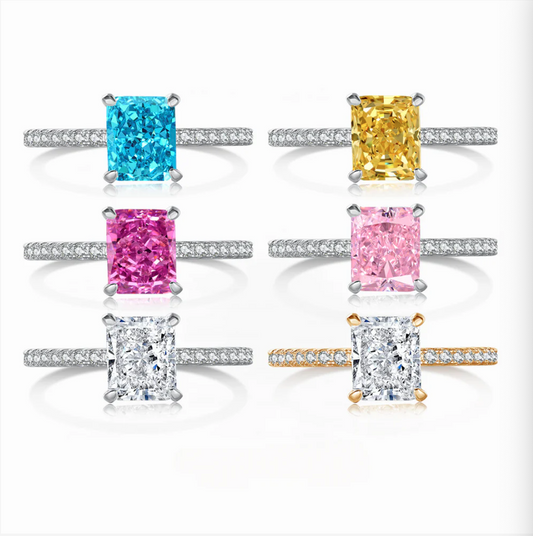 S925 sterling silver light luxury wedding rectangular high carbon diamond ring
