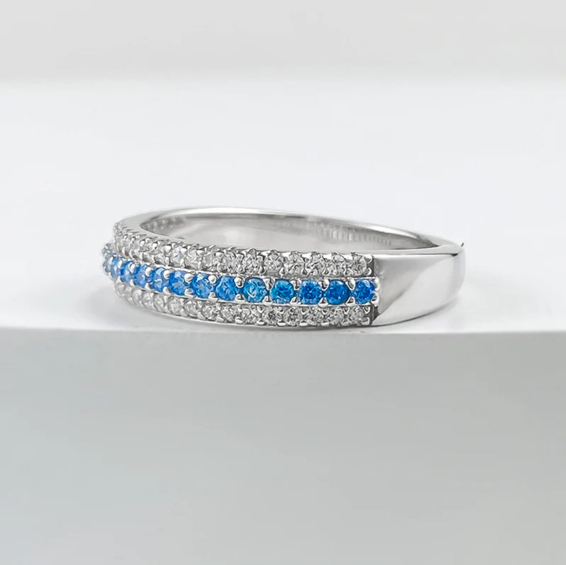 S925 Silver Paraiba Row Diamond Ring