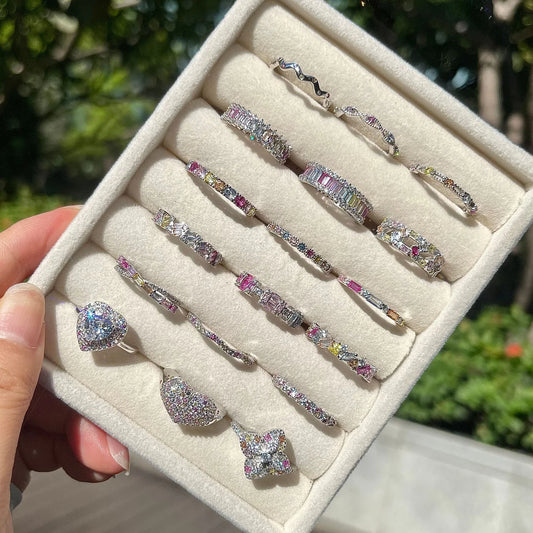 925 all-over sterling silver premium set colored zircon ring